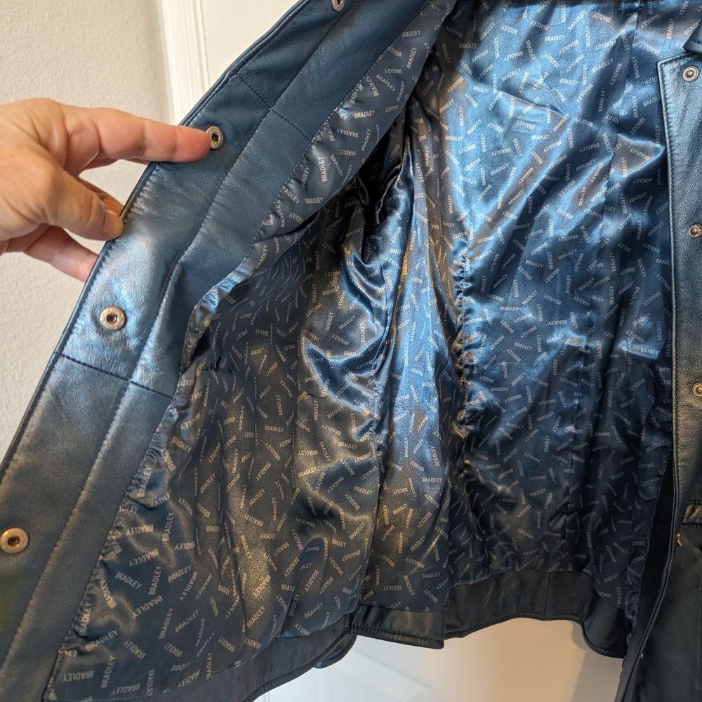 VINTAGE REAL LEATHER | METALLIC / PEARL BLUE | Jacket | L | Bradley Bayou | EUC - Picture 9 of 15